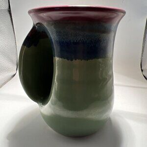 Coffee Mug Neher Pottery Clay in Motion Right Handed Hand Warmer Signed 2018